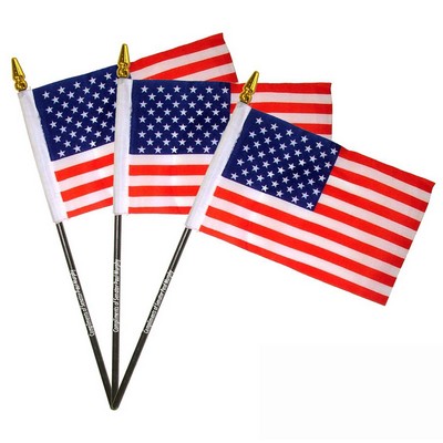 4"x6" USA Flag With Black 10" Pole - USA American US Flag
