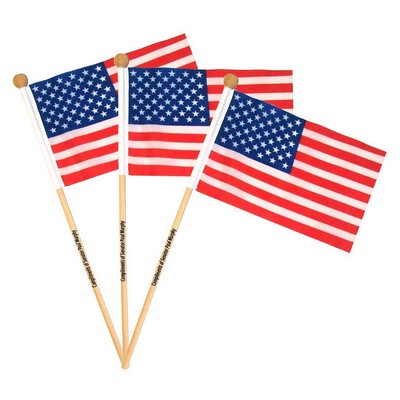 4" x 6" USA Flag With Wooden 10" Pole - USA American US Flag